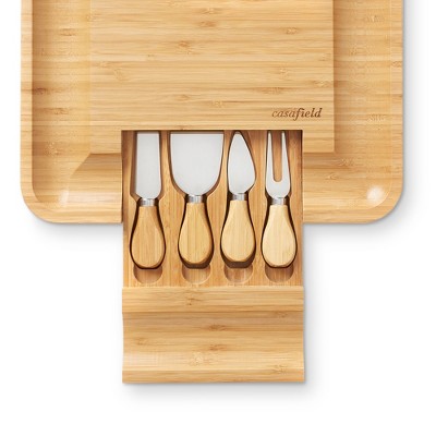Casafield Bamboo Cheese Board with 4-Piece Knife Set