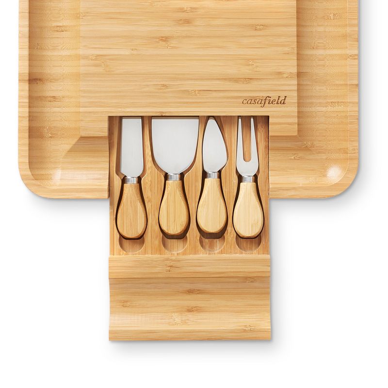 Casafield Bamboo Cheese Cutting Board & 4pc Knife Gift Set - Wooden Charcuterie Serving Tray for Cheese, Meat, Fruit & Crackers, 4 of 8
