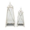 Olivia & May Set of 2 Triangular Wood and Glass Lanterns White: Iron Frame, Fits Any Candle Size - 4 of 4