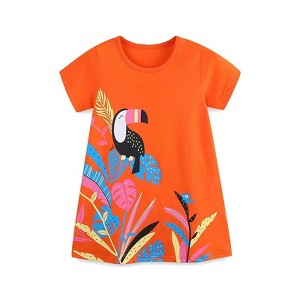 MyKids-USA Summer Hot Selling Cute Bird Cartoon Pattern Short Sleeves Dress for Stylish Girls - 1 of 4