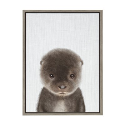 Gray Baby Otter Color Illustration Framed Canvas, 18x24