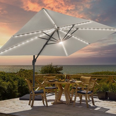 Sonkuki 11.5x9FT Outdoor Patio Solar LED Cantilever Umbrella Aluminium Pole w/Base, 360°Rotation and Canopy Angle Adjustment