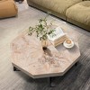 Wood Octagonal Vintage Patchwork Craft Farmhouse, 30 Inch Wooden Table Top Cross Metal Legs Coffee Table, for Living Room - 2 of 4