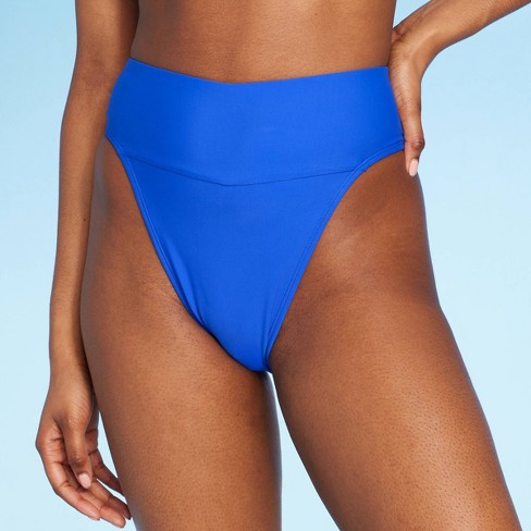 Women's Ribbed High Leg Cheeky High Waist Bikini Bottom - Wild Fable™ Light  Blue XXS