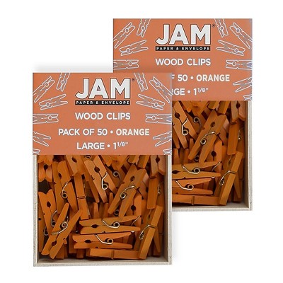 JAM Paper Wood Clip Clothespins Medium 1 1/8 Inch Orange Clothes Pins 230729145A