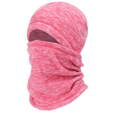 Balaclava Ski Face Mask, Winter Cold Weather Windproof Hooded Scarf Hat with Neck Warmer, Cycling UV Protector for Women Men Pink