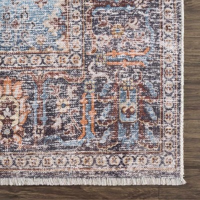 Hauteloom Light Blue and Burgundy Rectangular Polyester Area Rug