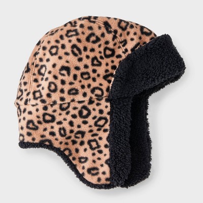 Girls' Leopard Printed Recycled Fleece Trapper Hat - Cat & Jack™ Brown/Black