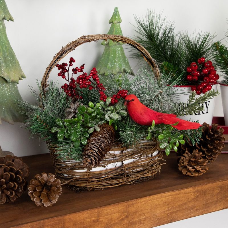 Northlight 12" Red Cardinal with Winter Foliage Twig Basket Christmas Decoration, 3 of 6