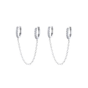 14k Gold and Sterling Silver Double Huggie Chain Earrings with Crystals - 1 of 4