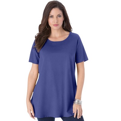 Roaman's Women's Plus Size Swing Ultimate Tee With Keyhole Back