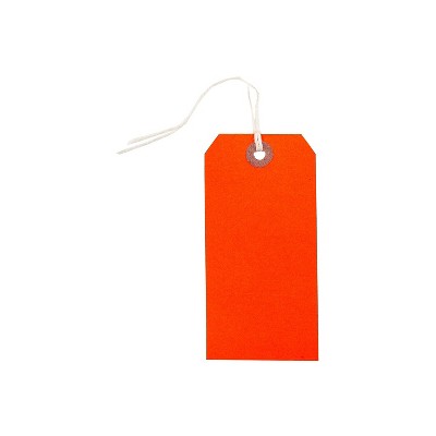 JAM Paper Gift Tags with String Medium 4 3/4 x 2 3/8 Neon Red 100/Pack (91931038B)