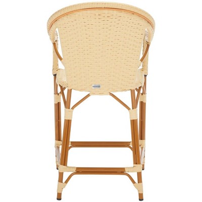 Natural Woven Faux Wicker and Aluminum Counter Stool with Arms
