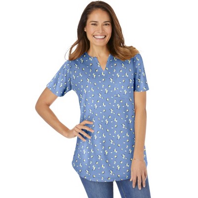 Woman Within Plus Size Notch-Neck Pocket Tee