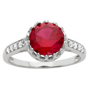 2 TCW Tiara Round-cut Ruby Crown Ring in Sterling Silver - (6), Red