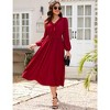 Womens Pleated Party Dress Long Sleeve V Neck Ruffle Elastic Empire Waist Wedding Guest Cocktail Dress - 4 of 4