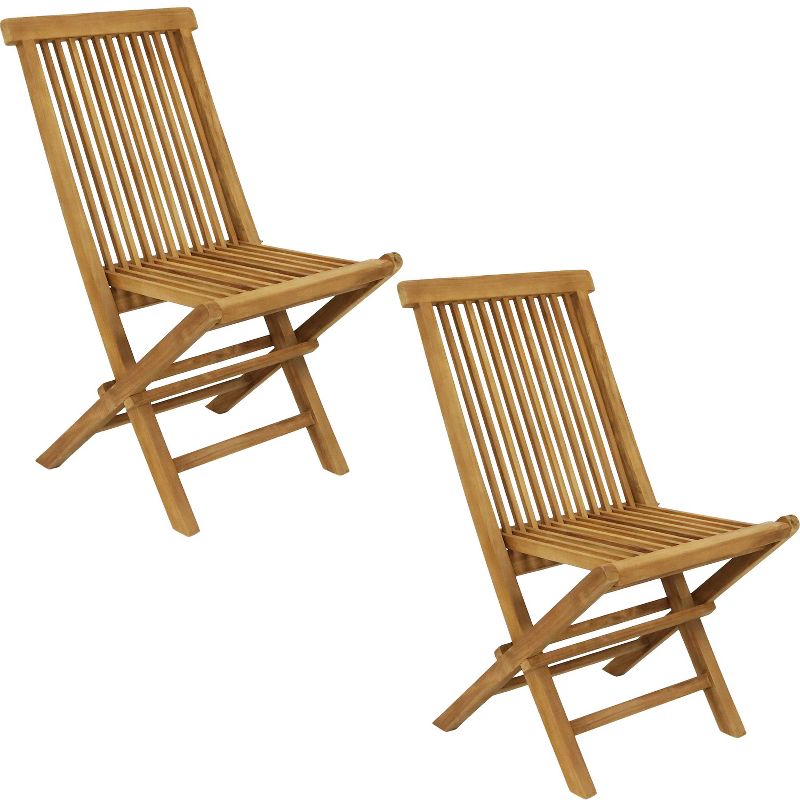 Sunnydaze Outdoor Solid Teak Wood with Stained Finish Hyannis Folding Dining Chairs - Light Brown, 1 of 14