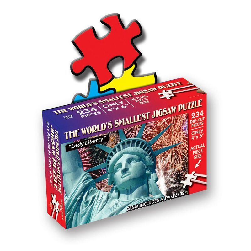 TDC Games World's Smallest Jigsaw Puzzle - Lady Liberty - Measures 4 x 6 inches when assembled - Includes Tweezers, 1 of 10