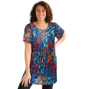 Woman Within Women's Plus Size Miracle Mesh Overlay Tunic - 1 of 4