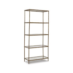 Signature Design by Ashley Ryandale 73" Bookcase, Antique Brass Finish Metal Frame with Clear Glass Shelves, Modern Industrial 5-Shelf Display - 1 of 4