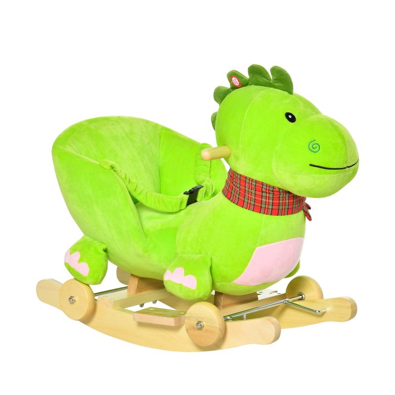 Qaba Baby Rocking horse Kids Interactive 2-in-1 Plush Ride-On Toys Stroller Rocking Dinosaur with Wheels and Nursery Song, 1 of 9