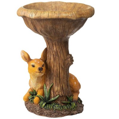 Hand-Painted Resting Spotted Fawn Tree Stump Birdbath