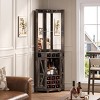 72" Tall Farmhouse Corner Bar Storage Cabinet Kitchen Cabinet with Barn Door, Acrylic Mirror, Glass Rack & Wine Storage, Walnut - ModernLuxe - 2 of 4