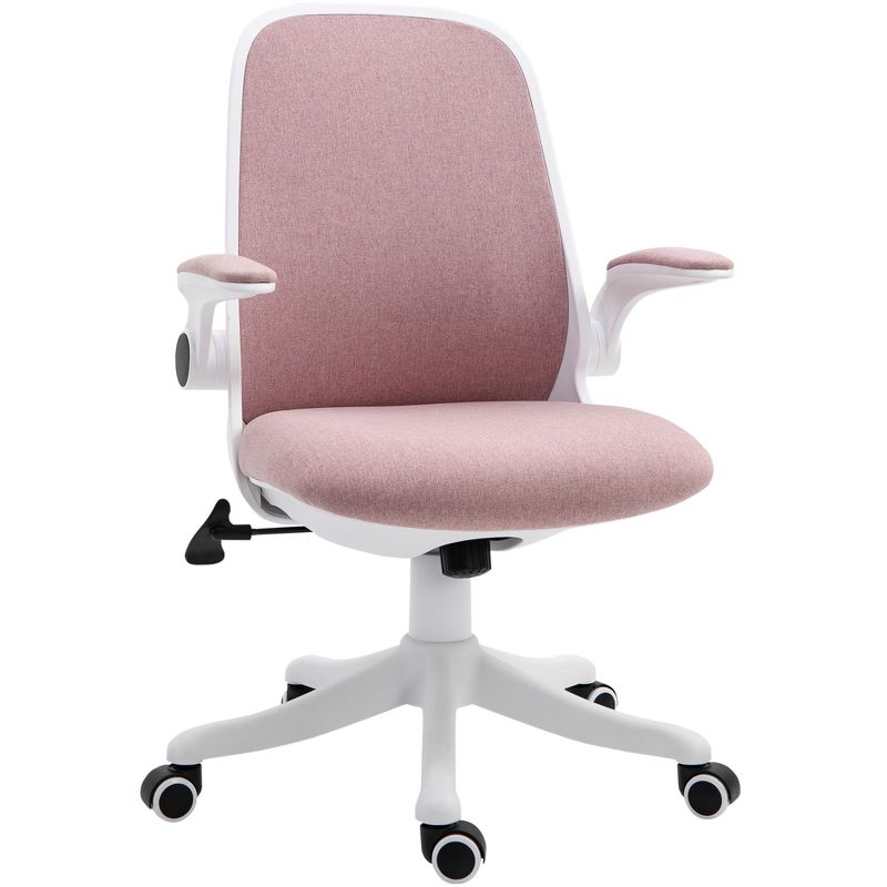 Vinsetto Linen-Touch Fabric Office Desk Chair Swivel Task Chair with Adjustable Lumbar Support, Height and Flip-up Padded Arms, 1 of 8