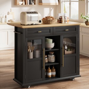 Foldable Kitchen Island Cart With Wheels, Spice Rack And Towel Holder Compact Mobile Storage Cart For Small Kitchens, Camping And RVs - 1 of 4