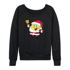 Women's - SpongeBob SquarePants - Santa SpongeBob -Women's Lightweight French Terry Pullover Lightweight French Terry Wide Neck Long Sleeve Shirt - 1 of 4