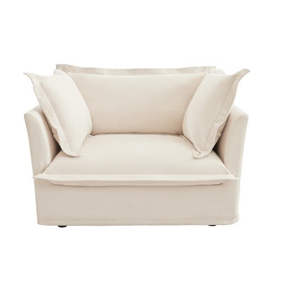 SKRAN 49" Arm Chair,Comfy Chenille Fabric Couch Chair with 2 Large Soft Pillows,Upholstered Deep Seat Single Sofa Chair for Living Room Bedroom,Cream