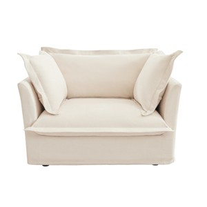 SKRAN 49" Arm Chair,Comfy Chenille Fabric Couch Chair with 2 Large Soft Pillows,Upholstered Deep Seat Single Sofa Chair for Living Room Bedroom,Cream - 1 of 4