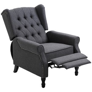 Metal Adjustable Wingback Recliner with Footrest and Tufted Linen Upholstery - 1 of 4