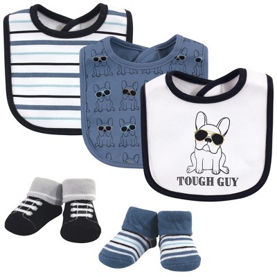 Hudson Baby Infant Boy Cotton Bib and Sock Set 5pk, Tough Guy, One Size