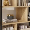 5 Tier Rattan Bookshelf with Storage Cabinet & Door, 71.1 Inch Tall Industrial Book Shelf - 2 of 4