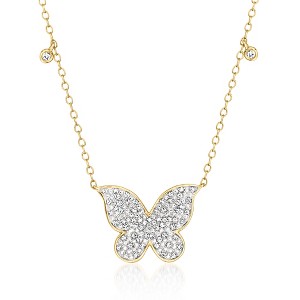 Ross-Simons 0.25 ct. t.w. Diamond Butterfly Station Necklace in 14kt Yellow Gold Size 18 - 1 of 2