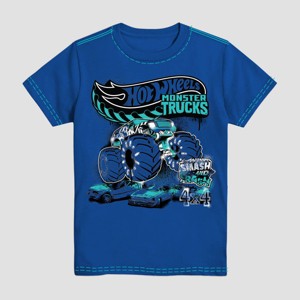 Boys' Hot Wheels Monster Truck Short Sleeve Graphic T-Shirt - Blue - 1 of 3