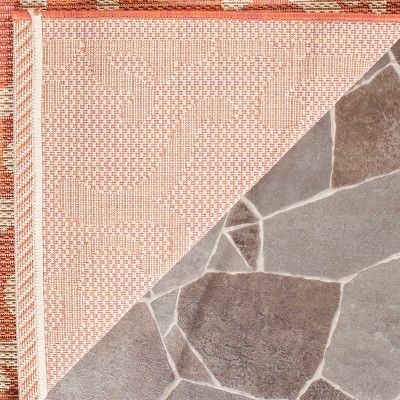 Terracotta and Natural Square Synthetic Indoor/Outdoor Rug