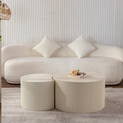 1 PC Modern Round Handcrafted Relief Wood Coffee Table,Small Space Coffee Table For Living Room,Apartment,No Assembly Required-Coolbibila