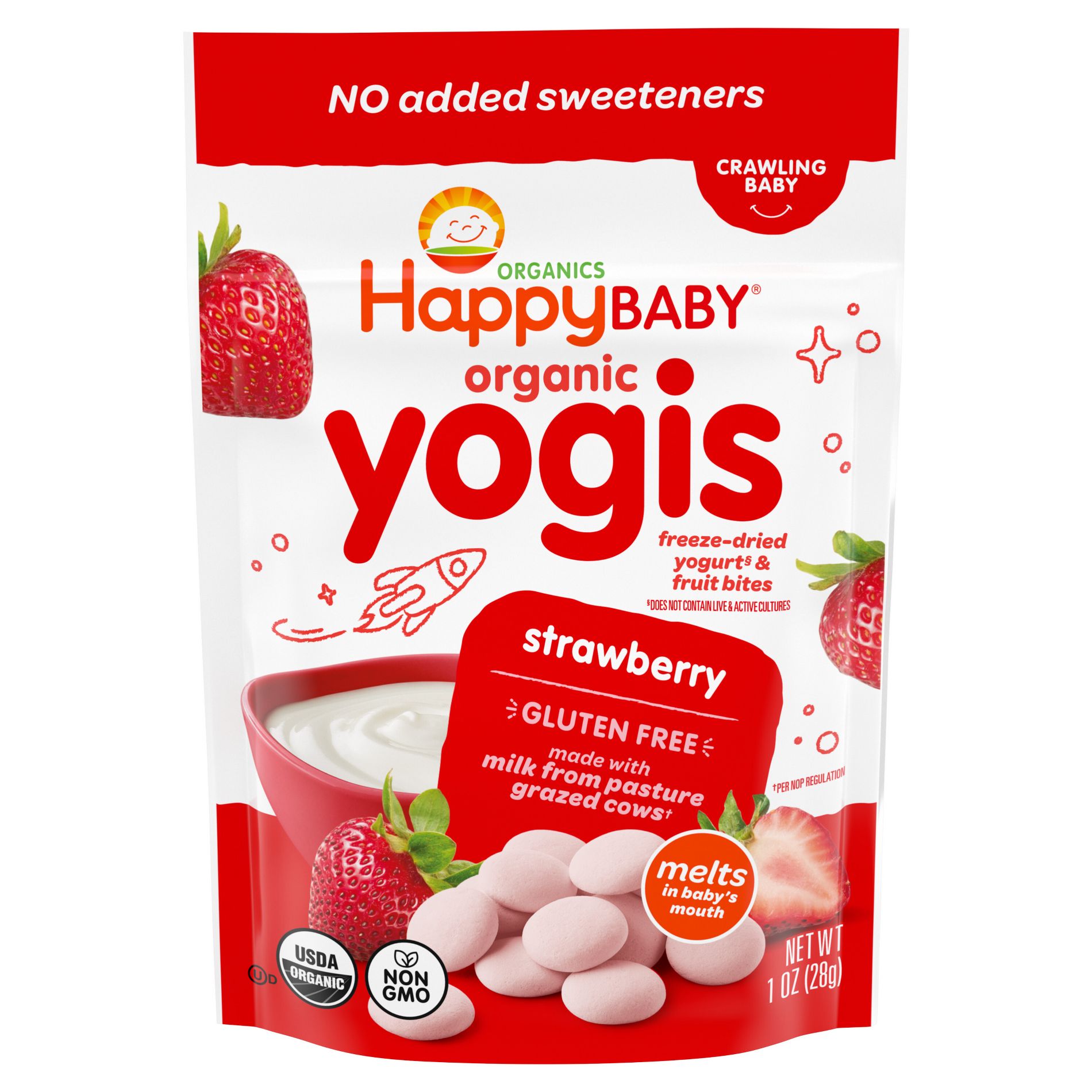 Happy Baby Organic Yogis Freeze-Dried Yogurt & Fruit Baby Snacks - Strawberry - 1oz: 9 Months and Up, 3rd Stage, Ready to Eat
