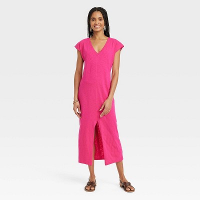 Women's Short Sleeve Midi T-shirt Dress - Universal Thread™ Pink S : Target