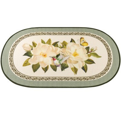 Collections Etc Magnolia and Hummingbird Skid-Resistant Oval Accent Rug