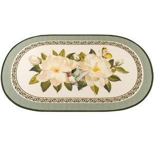 Collections Etc Magnolia and Hummingbird Skid-Resistant Oval Accent Rug - 1 of 3