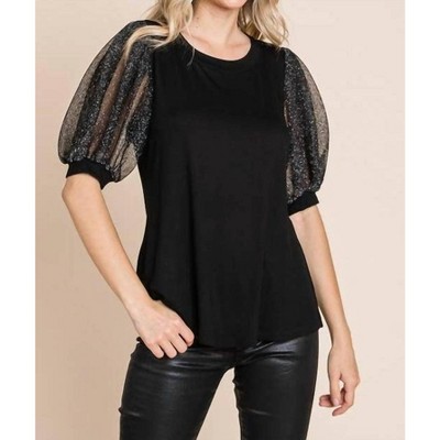 Women's Shimmer Puff Sleeve Blouse - Emerald Collection