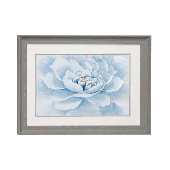 23.5" x 17.5" Peony Flower Print in Rectangular Gray Frame Blue - Olivia & May