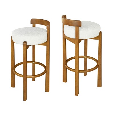 Indoor Walnut Rubberwood Bar Stools,Low Back Upholstered Armless Barstools,Modern Fabric Barstools for Kitchen Dining Room-Coolbibila