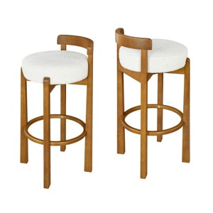 Indoor Walnut Rubberwood Bar Stools,Low Back Upholstered Armless Barstools,Modern Fabric Barstools for Kitchen Dining Room-Coolbibila - 1 of 4