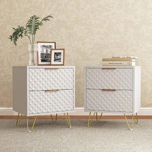 Resenkos 2 Drawer Bedroom Nightstand Set of 2 with Gold Metal Handle and Legs,  Bedside Table - 1 of 4