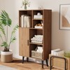 4 Tier Mid-Century Small Bookcase with Legs, Freestanding Wood Short Bookshelf with Door, for Living Room, Bedroom, Home, Office - 2 of 4