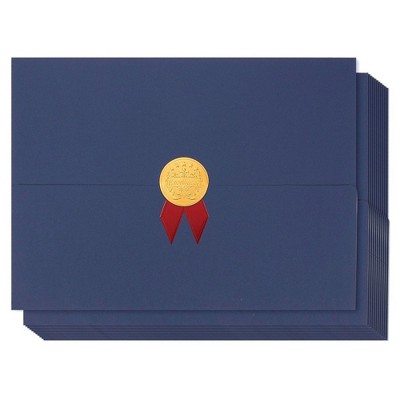 12-Pack Certificate Holders with Gold Foil Seal & Red Ribbon, for Letter Size Paper Awards, Navy Blue